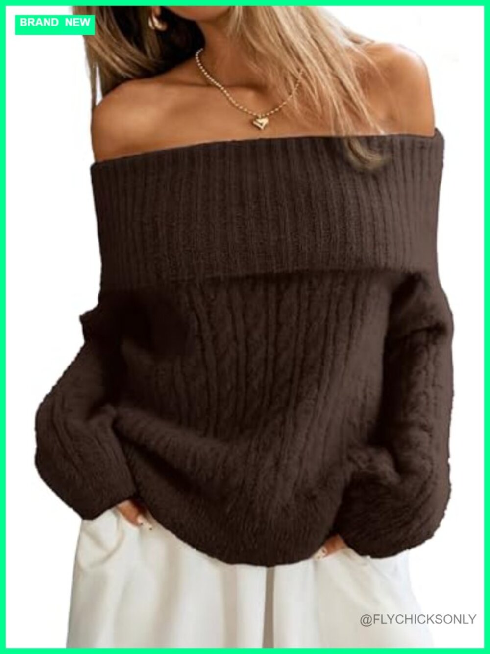 Off Shoulder Cable Knit Sweater Oversized Pullover Soft Nylon Blend